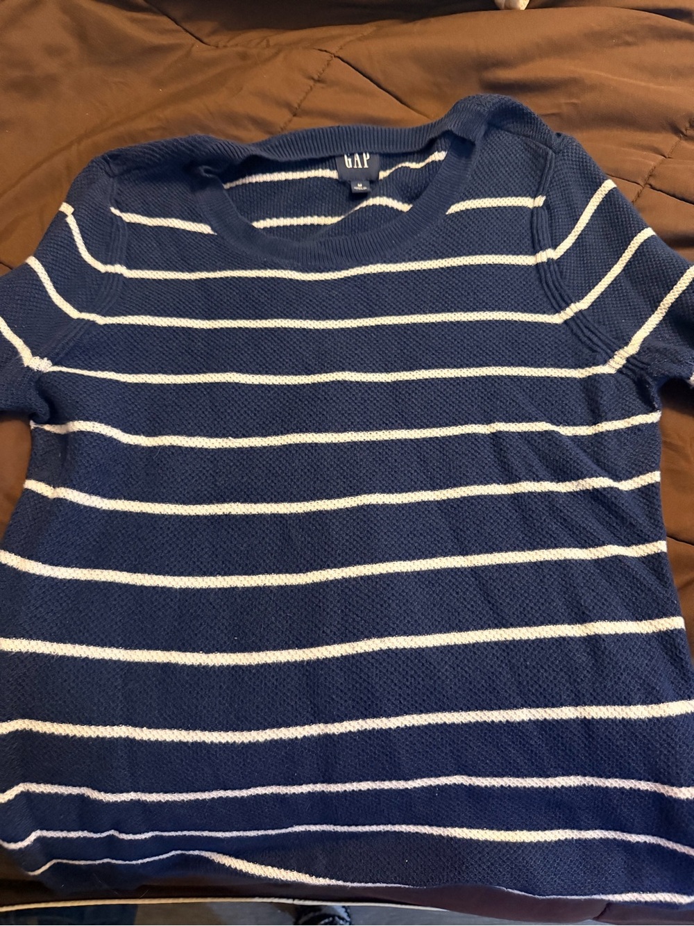 GAP Navy & White Striped Crewneck Knit Top